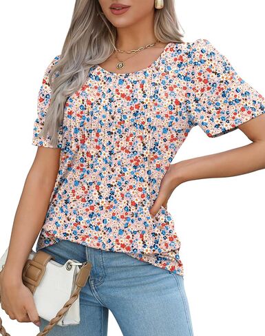 WIHOLL Short Sleeve Shirts for Women Summer Dressy Casual Tops Pleated Front in Saudi Arabia