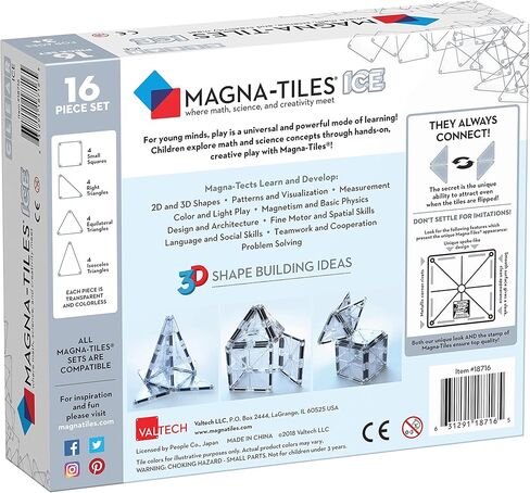 MAGNA-TILES Ice مجموعة بناء مغناطيسية مكونة من 16 قطعة، العلامة التجارية الأصلية للبناء المغناطيسي in Kuwait
