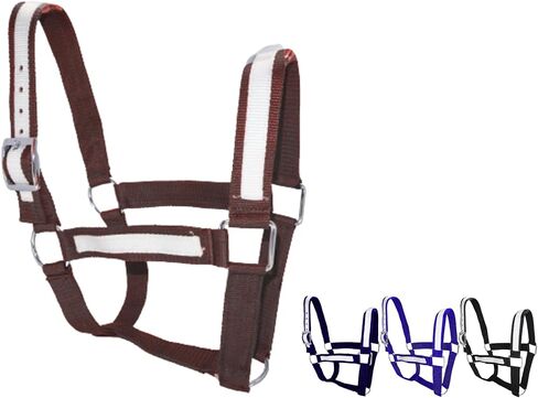 RESISTANCE Premium Nylon Draft Halter with Overlay - Adjustable Horse Halter for Draft Size - Multiple Colors (Navy Blue, Black, Brown, Purple) - SS Hardware in Kuwait