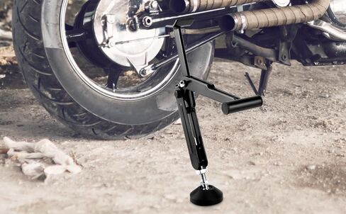 QWORK Foldable Motorcycle Wheel Lift Stand – 22-38 cm Adjustable Height, Universal Sport Bike Rear & Front Lift Stand with Retractable Compression Rod, High-Quality Aluminum & Iron, Black Spray-Finish in Saudi Arabia