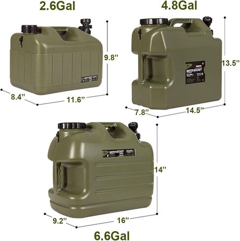 DESERT & FOX Water Container with Spigot 2.6/4.8/6.6Gal PE Water Storage Carrier Portable Green Bucket for Camping Hiking Picnic BBQ(Green 2.6Gal) in Saudi Arabia