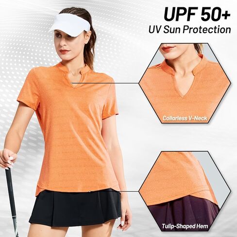 MIER Women's Golf Polo Shirts Collarless UPF 50+ Short Sleeve Tennis Running T-Shirts V-Neck in Kuwait