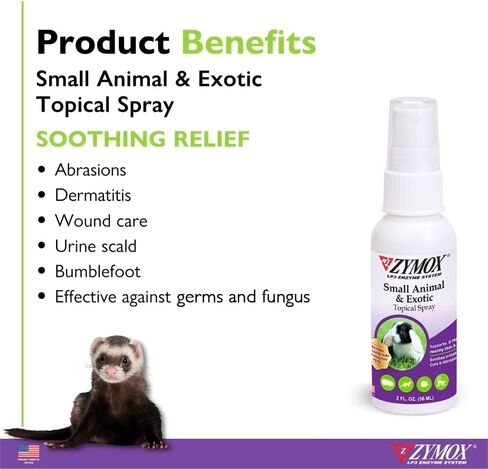 Zymox Small Animal & Exotic Topical Spray, 2 oz. – Supports Healthy Skin for Dog, Cat, Rabbit, Guinea Pig, Ferret, Hamster, Chinchilla, Monkey in Kuwait