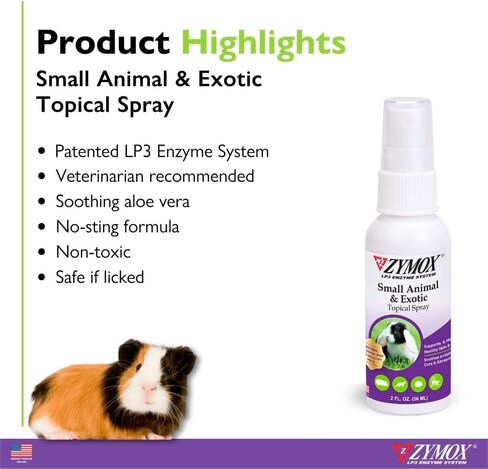 Zymox Small Animal & Exotic Topical Spray, 2 oz. – Supports Healthy Skin for Dog, Cat, Rabbit, Guinea Pig, Ferret, Hamster, Chinchilla, Monkey in Kuwait