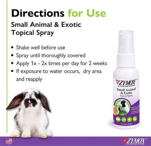 Zymox Small Animal & Exotic Topical Spray, 2 oz. – Supports Healthy Skin for Dog, Cat, Rabbit, Guinea Pig, Ferret, Hamster, Chinchilla, Monkey in Kuwait