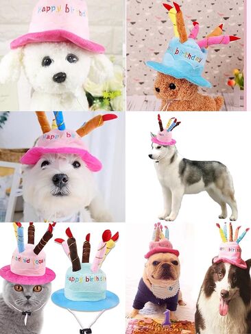 Easyinsmile® Cute Adorable Dog Cat Birthday Cake Hat Pet Cap Pet hat with 5 Color Candles Design Party Custom Accessory (One Size fits Most) (Pink) in Saudi Arabia