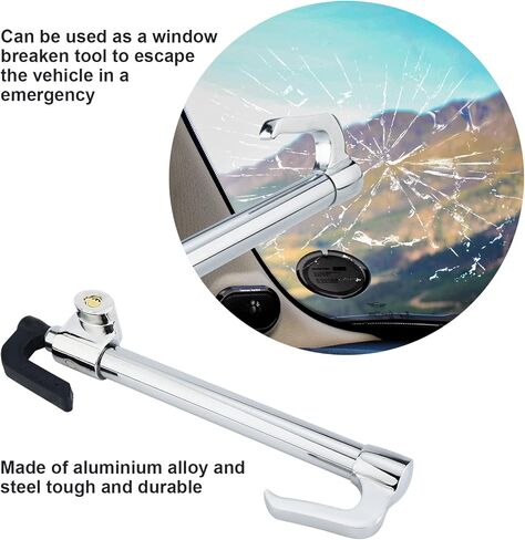 قفل فرامل عجلة القيادة العالمي iHoven - نظام خطاف مزدوج قابل للسحب مضاد للسرقة للسيارات والشاحنات وسيارات الدفع الرباعي والشاحنات الصغيرة | تتضمن 3 مفاتيح، وملصق إنذار للسيارة و2 فيلكرو in Kuwait