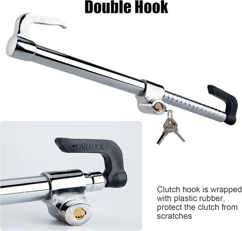 قفل فرامل عجلة القيادة العالمي iHoven - نظام خطاف مزدوج قابل للسحب مضاد للسرقة للسيارات والشاحنات وسيارات الدفع الرباعي والشاحنات الصغيرة | تتضمن 3 مفاتيح، وملصق إنذار للسيارة و2 فيلكرو in Kuwait