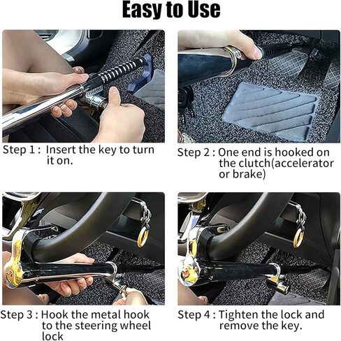قفل فرامل عجلة القيادة العالمي iHoven - نظام خطاف مزدوج قابل للسحب مضاد للسرقة للسيارات والشاحنات وسيارات الدفع الرباعي والشاحنات الصغيرة | تتضمن 3 مفاتيح، وملصق إنذار للسيارة و2 فيلكرو in Kuwait
