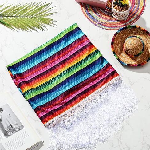 2 Pcs Adults Mexican Serape Poncho Costume Straw Sombrero Headbands Set, Fiesta Ponchos Sombrero Hats Mexican Hat Headband for Cinco De Mayo Party Decorations Birthday Costume Accessories Women Men in Saudi Arabia