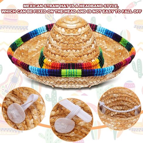 2 Pcs Adults Mexican Serape Poncho Costume Straw Sombrero Headbands Set, Fiesta Ponchos Sombrero Hats Mexican Hat Headband for Cinco De Mayo Party Decorations Birthday Costume Accessories Women Men in Saudi Arabia