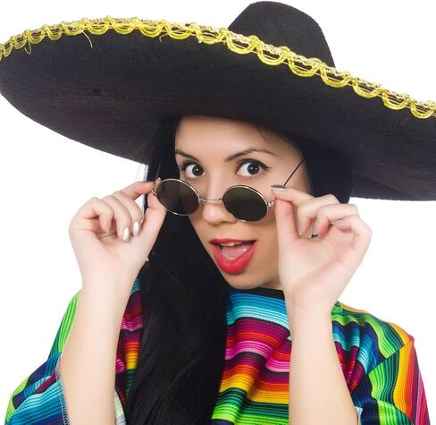 2 Pcs Adults Mexican Serape Poncho Costume Straw Sombrero Headbands Set, Fiesta Ponchos Sombrero Hats Mexican Hat Headband for Cinco De Mayo Party Decorations Birthday Costume Accessories Women Men in Saudi Arabia