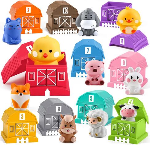 20 Pcs Farm Animals Toy for Toddlers 1 2 3 Year Old,Learning Toy with Finger Puppets & Barn,Montessori Toys Counting & Matching & Sorting Fine Motor Games,Present for Baby 12-18 Months in Kuwait