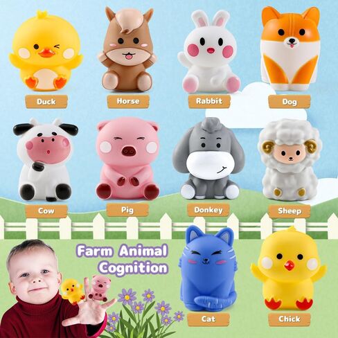 20 Pcs Farm Animals Toy for Toddlers 1 2 3 Year Old,Learning Toy with Finger Puppets & Barn,Montessori Toys Counting & Matching & Sorting Fine Motor Games,Present for Baby 12-18 Months in Kuwait