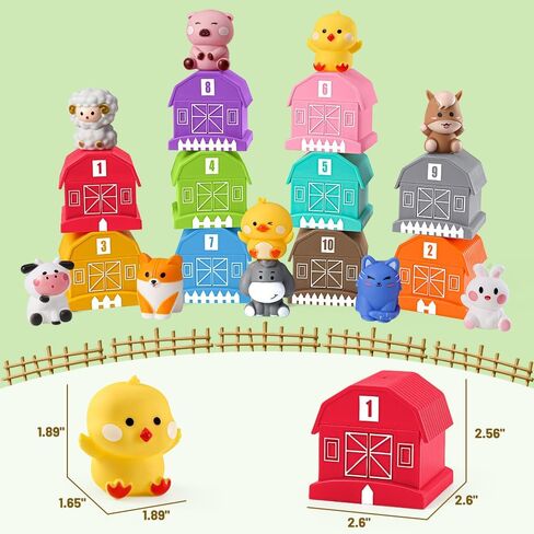 20 Pcs Farm Animals Toy for Toddlers 1 2 3 Year Old,Learning Toy with Finger Puppets & Barn,Montessori Toys Counting & Matching & Sorting Fine Motor Games,Present for Baby 12-18 Months in Kuwait