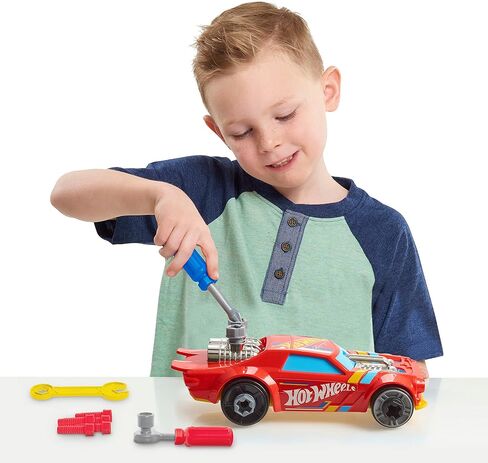Hot Wheels Ready-to-Race Car Builder Set, Night Shifter Vehicle, 29 Pieces Toy Car Construction Set, Mechanic Role-Play, Kids Toys for Ages 3 Up by Just Play in Saudi Arabia