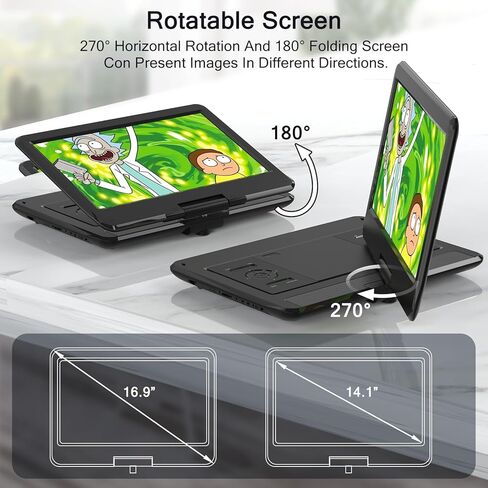 16.9" Portable DVD Player with 14.1" Large HD Screen, 4-6 Hours Rechargeable Battery, Car DVD Player,Regions Free,Dual Speakers, Support CD/DVD/SD Card/USB,[Not Support Blu-Ray]… in Kuwait