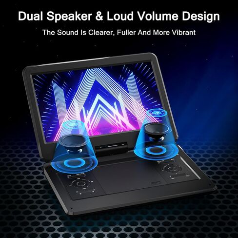 16.9" Portable DVD Player with 14.1" Large HD Screen, 4-6 Hours Rechargeable Battery, Car DVD Player,Regions Free,Dual Speakers, Support CD/DVD/SD Card/USB,[Not Support Blu-Ray]… in Kuwait