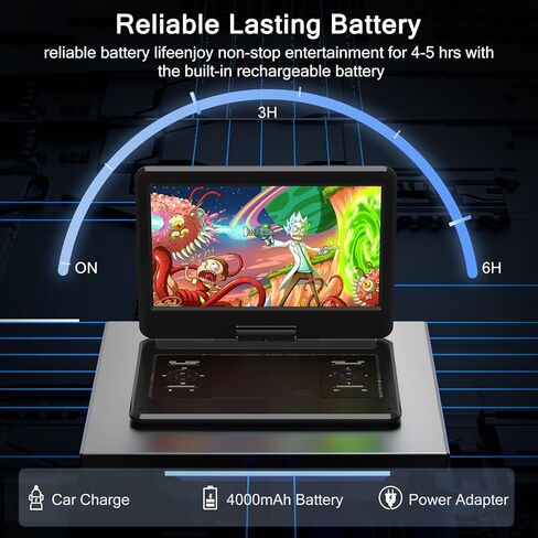 16.9" Portable DVD Player with 14.1" Large HD Screen, 4-6 Hours Rechargeable Battery, Car DVD Player,Regions Free,Dual Speakers, Support CD/DVD/SD Card/USB,[Not Support Blu-Ray]… in Kuwait