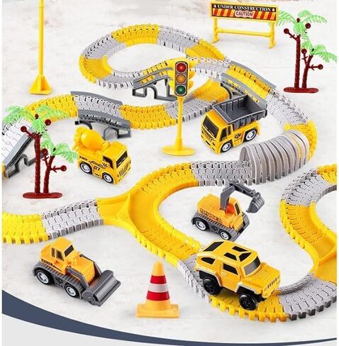 Construction Race Tracks for Kids Toys,305 pcs Tracks 2 Electric Toy Cars,4Construction Cars, DIY Collage Flexible Track Toys Set, Kids Gifts for 3 4 5 6 7 8 Year Old Boys and Girls Toys in Saudi Arabia