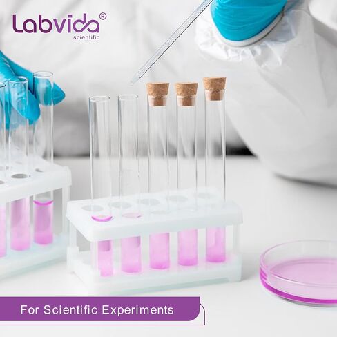Labvida 50-Pack 16ml(0.54oz) Glass Test Tubes - 20x100mm, Round Bottom, with Cork Stoppers & Brush. Ideal for Lab Experiments, Plant Propagation, Storage (Candies, Spices), Bath Salts, Home Decor in Kuwait