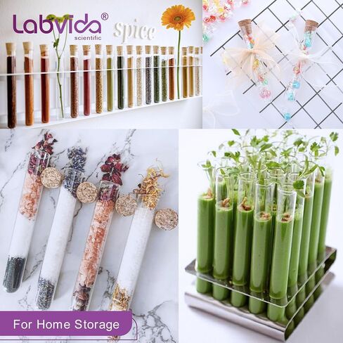 Labvida 50-Pack 16ml(0.54oz) Glass Test Tubes - 20x100mm, Round Bottom, with Cork Stoppers & Brush. Ideal for Lab Experiments, Plant Propagation, Storage (Candies, Spices), Bath Salts, Home Decor in Kuwait