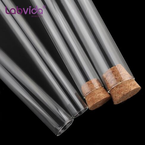 Labvida 50-Pack 16ml(0.54oz) Glass Test Tubes - 20x100mm, Round Bottom, with Cork Stoppers & Brush. Ideal for Lab Experiments, Plant Propagation, Storage (Candies, Spices), Bath Salts, Home Decor in Kuwait