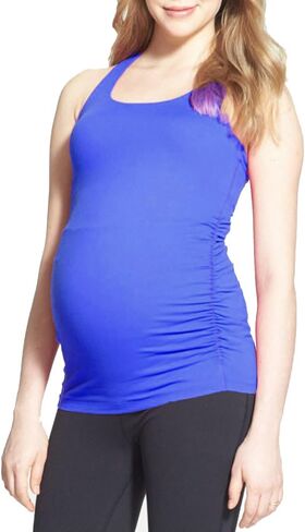 CLOYA Long Maternity Fitted Tank Top with Side Ruching Scoop Neck Womens Basic Solid Pregnancy Clothes in Kuwait
