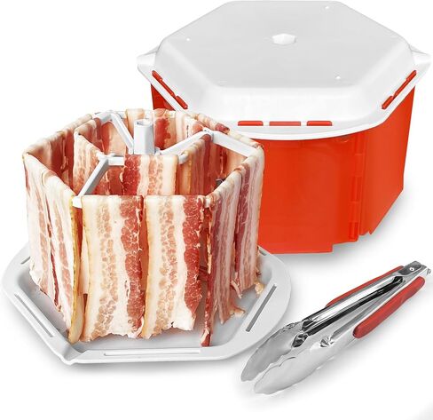 Bacon Cooker for Microwave Oven, Cheermepie Large Capacity Microwave Bacon Cooker Tray with Lid, Holds 18 Strips of Bacon, Microwave Kitchen Accessories in Saudi Arabia