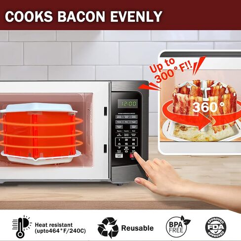 Bacon Cooker for Microwave Oven, Cheermepie Large Capacity Microwave Bacon Cooker Tray with Lid, Holds 18 Strips of Bacon, Microwave Kitchen Accessories in Saudi Arabia