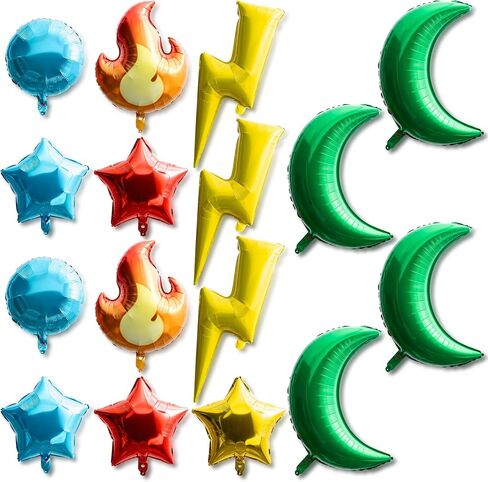 BOpusail 16 قطعة من مسامير البرق الكرتونية، بالونات من رقائق معدنية، نجمة اللهب، ورقة خضراء، شكل دائري، بالون قابل للنفخ من الألومنيوم، بالونات هيليوم مايلر، مستلزمات تزيين الحفلات للأطفال، أعياد ميلاد الطفل، وعطلات الاستحمام in Kuwait