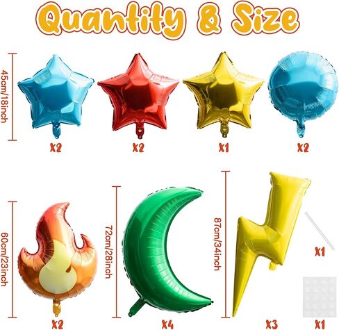 BOpusail 16 قطعة من مسامير البرق الكرتونية، بالونات من رقائق معدنية، نجمة اللهب، ورقة خضراء، شكل دائري، بالون قابل للنفخ من الألومنيوم، بالونات هيليوم مايلر، مستلزمات تزيين الحفلات للأطفال، أعياد ميلاد الطفل، وعطلات الاستحمام in Kuwait