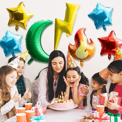 BOpusail 16 قطعة من مسامير البرق الكرتونية، بالونات من رقائق معدنية، نجمة اللهب، ورقة خضراء، شكل دائري، بالون قابل للنفخ من الألومنيوم، بالونات هيليوم مايلر، مستلزمات تزيين الحفلات للأطفال، أعياد ميلاد الطفل، وعطلات الاستحمام in Kuwait