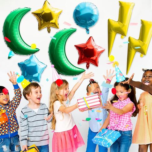 BOpusail 16 قطعة من مسامير البرق الكرتونية، بالونات من رقائق معدنية، نجمة اللهب، ورقة خضراء، شكل دائري، بالون قابل للنفخ من الألومنيوم، بالونات هيليوم مايلر، مستلزمات تزيين الحفلات للأطفال، أعياد ميلاد الطفل، وعطلات الاستحمام in Kuwait
