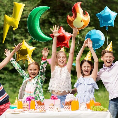 BOpusail 16 قطعة من مسامير البرق الكرتونية، بالونات من رقائق معدنية، نجمة اللهب، ورقة خضراء، شكل دائري، بالون قابل للنفخ من الألومنيوم، بالونات هيليوم مايلر، مستلزمات تزيين الحفلات للأطفال، أعياد ميلاد الطفل، وعطلات الاستحمام in Kuwait