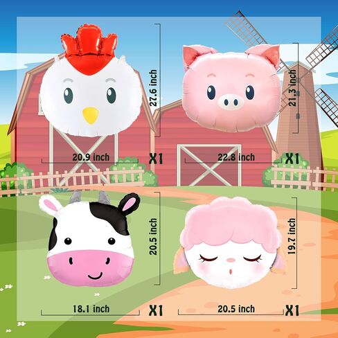 9 قطع من بالونات حيوانات المزرعة من uoyoi، ديكورات حفلات المزرعة، مستلزمات حفلات أعياد الميلاد ومزرعة الأطفال، للأطفال، كلب بقرة، دجاج، خروف، حمار، بالون in Kuwait