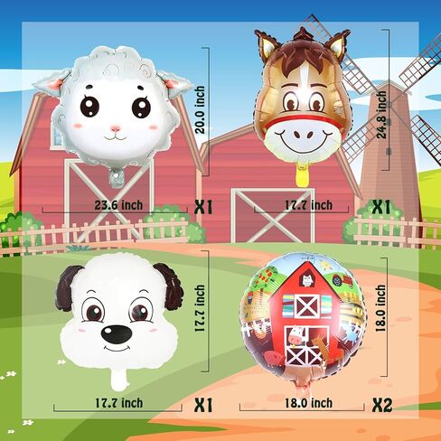 9 قطع من بالونات حيوانات المزرعة من uoyoi، ديكورات حفلات المزرعة، مستلزمات حفلات أعياد الميلاد ومزرعة الأطفال، للأطفال، كلب بقرة، دجاج، خروف، حمار، بالون in Kuwait