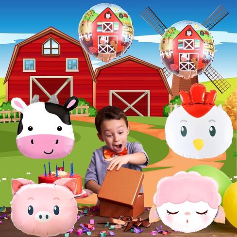 9 قطع من بالونات حيوانات المزرعة من uoyoi، ديكورات حفلات المزرعة، مستلزمات حفلات أعياد الميلاد ومزرعة الأطفال، للأطفال، كلب بقرة، دجاج، خروف، حمار، بالون in Kuwait