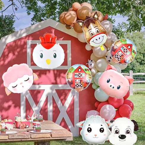 9 قطع من بالونات حيوانات المزرعة من uoyoi، ديكورات حفلات المزرعة، مستلزمات حفلات أعياد الميلاد ومزرعة الأطفال، للأطفال، كلب بقرة، دجاج، خروف، حمار، بالون in Kuwait