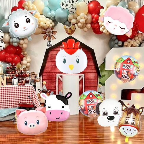 9 قطع من بالونات حيوانات المزرعة من uoyoi، ديكورات حفلات المزرعة، مستلزمات حفلات أعياد الميلاد ومزرعة الأطفال، للأطفال، كلب بقرة، دجاج، خروف، حمار، بالون in Kuwait