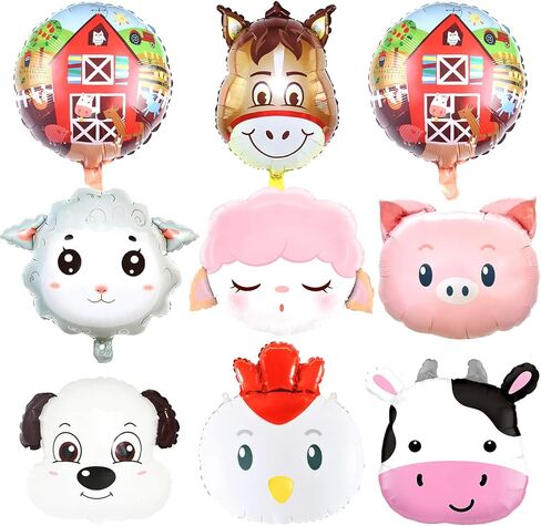 uoyoi 9Pcs Farm Animal Balloons,Farm Party Decorations Baby Shower Farm Birthday Party Supplies Favors,Kids Dog Cow Chicken Pig Sheep Donkey Balloon in Saudi Arabia