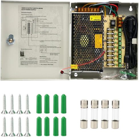 YaeTek 9 Channel CCTV Distributed Power Supply Box for Security Surveillance Camera Key Lock DC 12V 10A(12V 10A 120W 9OutPut) in Saudi Arabia