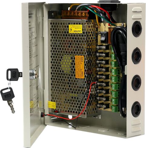 YaeTek 9 Channel CCTV Distributed Power Supply Box for Security Surveillance Camera Key Lock DC 12V 10A(12V 10A 120W 9OutPut) in Saudi Arabia