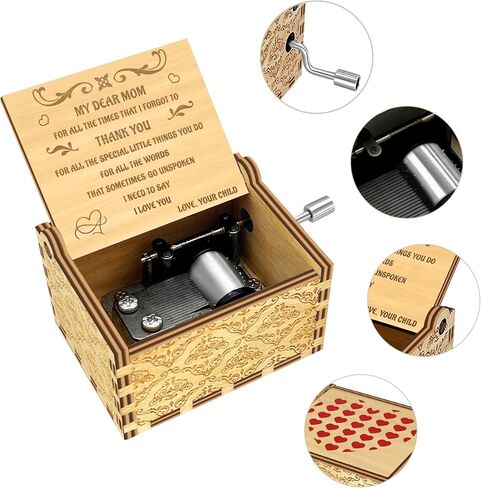 FNYDOX You are My Sunshine Music Box, Mom Mothers Day Birthday Gifts from Daughter Son Child Kids, Hand Crank I Love You Heart Engraved Musical Box in Saudi Arabia