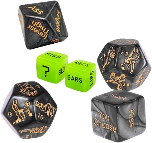 𝗦𝗲𝘅 Dice Party Favor, Position Dice, Glow in The Dark Acrylic Material (Black 6PCS + Storage Bag) in Kuwait