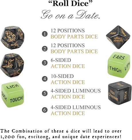 𝗦𝗲𝘅 Dice Party Favor, Position Dice, Glow in The Dark Acrylic Material (Black 6PCS + Storage Bag) in Kuwait