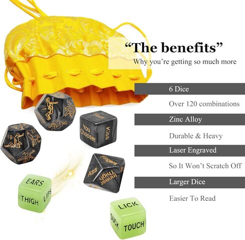 𝗦𝗲𝘅 Dice Party Favor, Position Dice, Glow in The Dark Acrylic Material (Black 6PCS + Storage Bag) in Kuwait