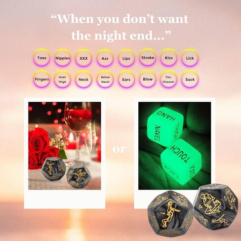 𝗦𝗲𝘅 Dice Party Favor, Position Dice, Glow in The Dark Acrylic Material (Black 6PCS + Storage Bag) in Kuwait