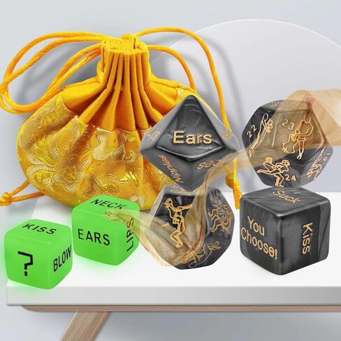 𝗦𝗲𝘅 Dice Party Favor, Position Dice, Glow in The Dark Acrylic Material (Black 6PCS + Storage Bag) in Kuwait