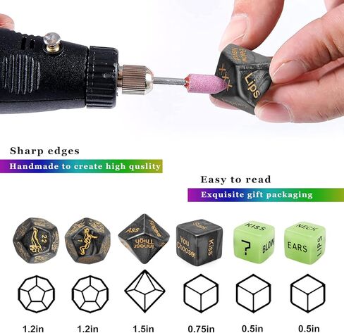 𝗦𝗲𝘅 Dice Party Favor, Position Dice, Glow in The Dark Acrylic Material (Black 6PCS + Storage Bag) in Kuwait